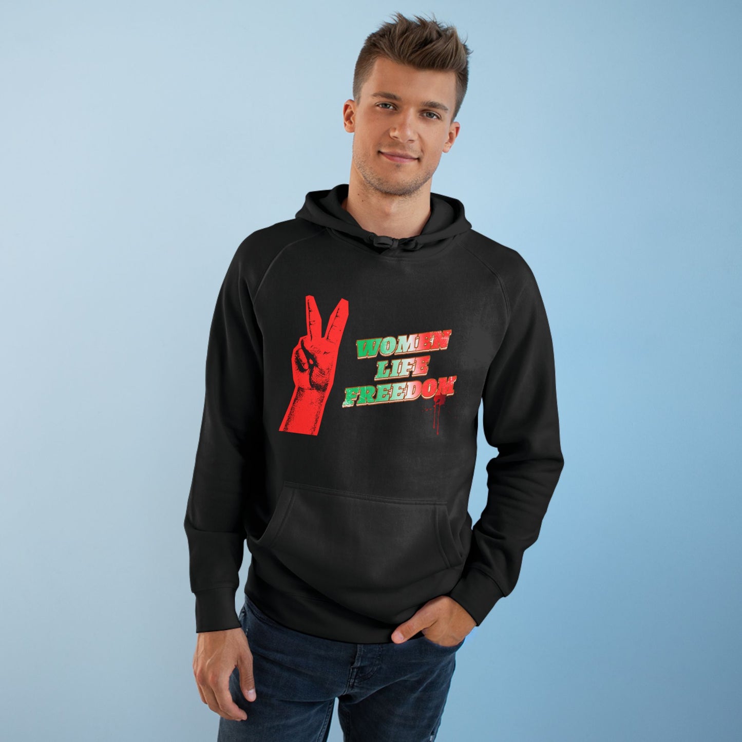 Peace & Freedom Hoodie — Red Victory Hand Graphic with "Now We Are Free" Text