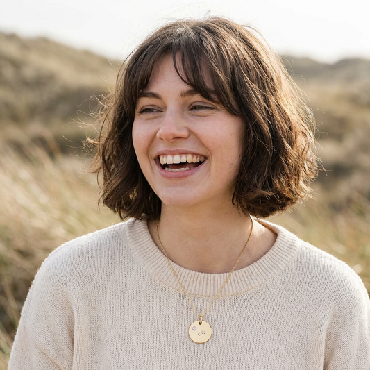 Engravable Birthstone Circle Charm — Maman Name Pendant with Gem Stone
