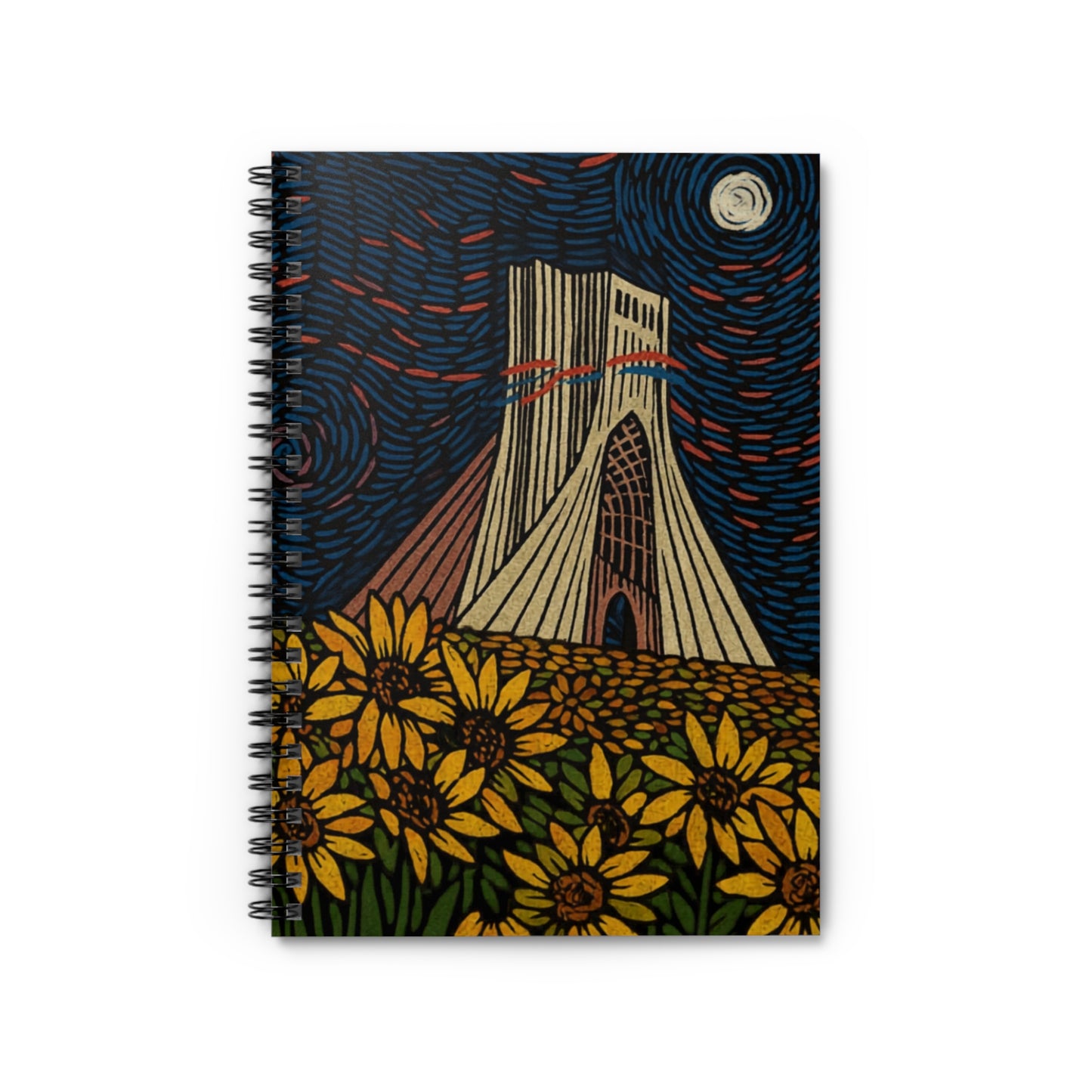 Azadi Tower Spiral Notebook – Back to School Persian Design Journal, Tehran Landmark Ruled Notebook 6x8