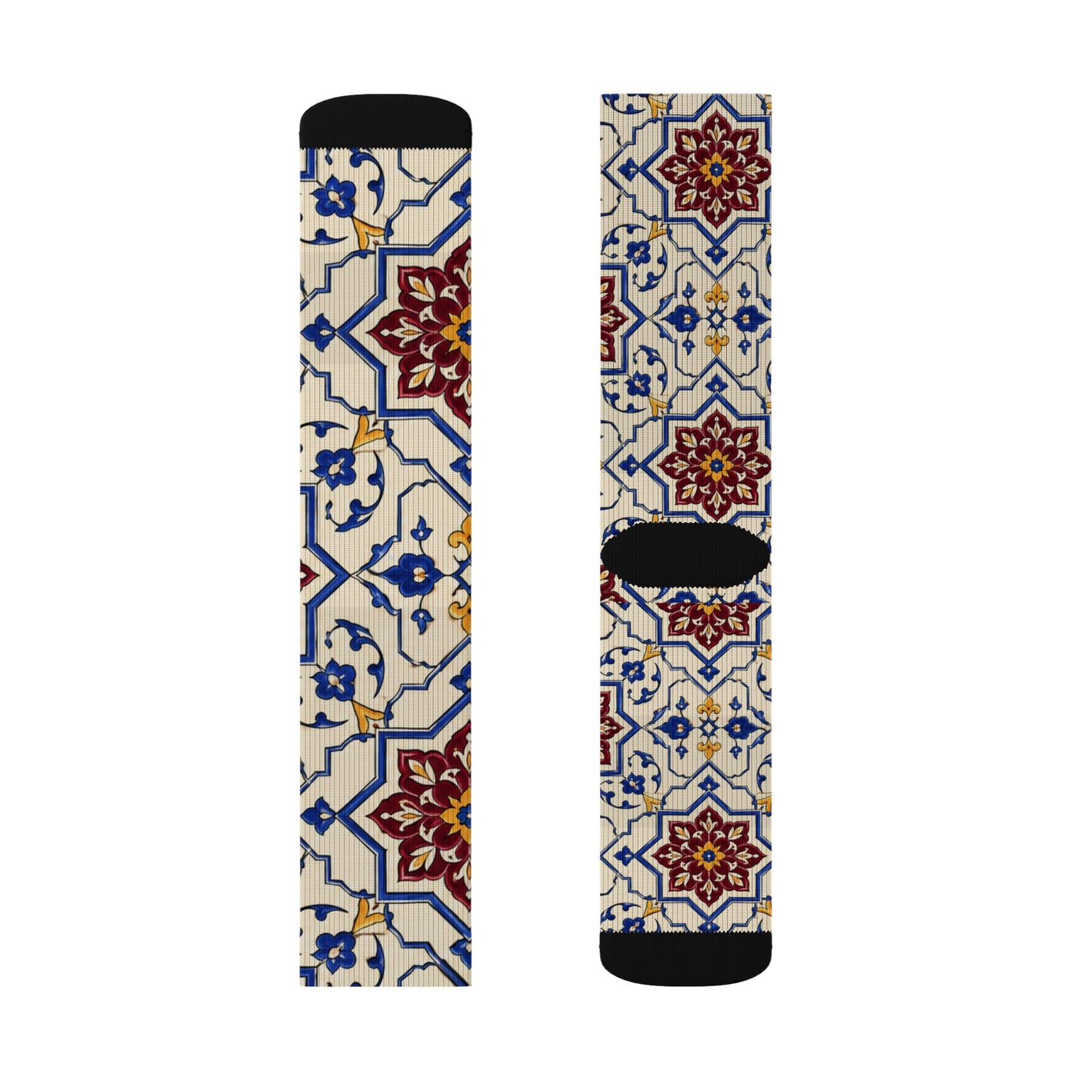 Persian Tile Pattern Crew Socks – Burgundy & Cobalt Iranian Art Socks