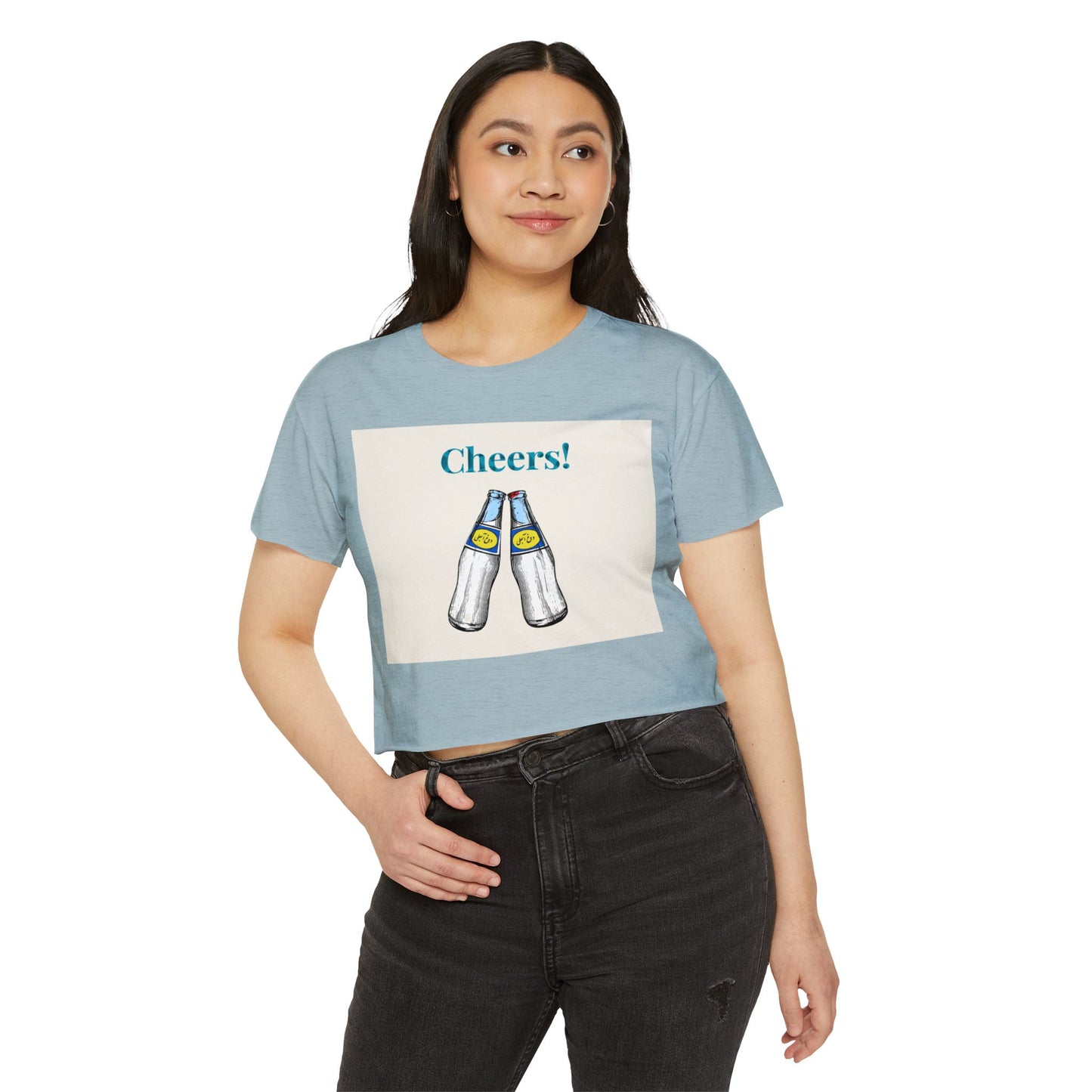 Cheers! Festival Crop Top – Women’s Party Tank with Clinking Bottles Graphic