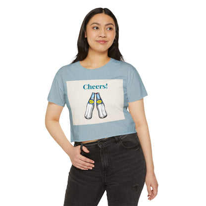 Cheers! Festival Crop Top – Women’s Party Tank with Clinking Bottles Graphic