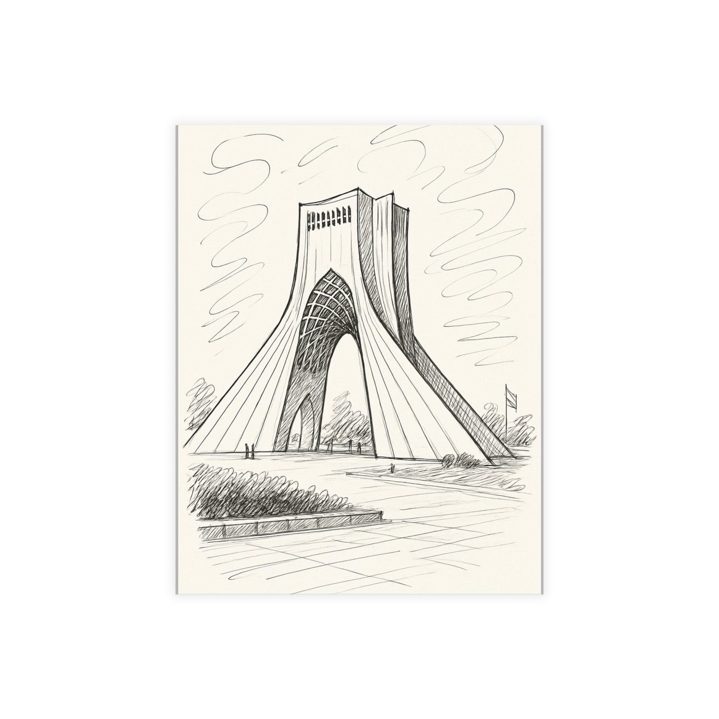 Azadi Tower Ink Line-Drawing Postcard Bundle (Envelopes Included)