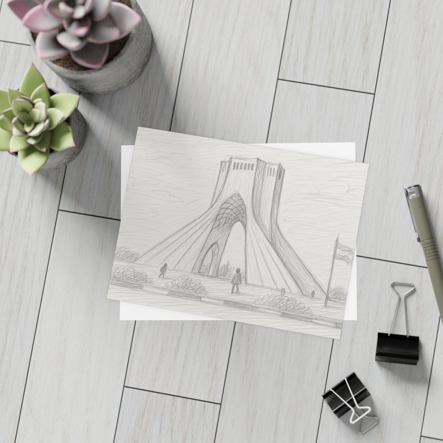 Azadi Tower Pencil Sketch Postcard Bundle with Envelopes