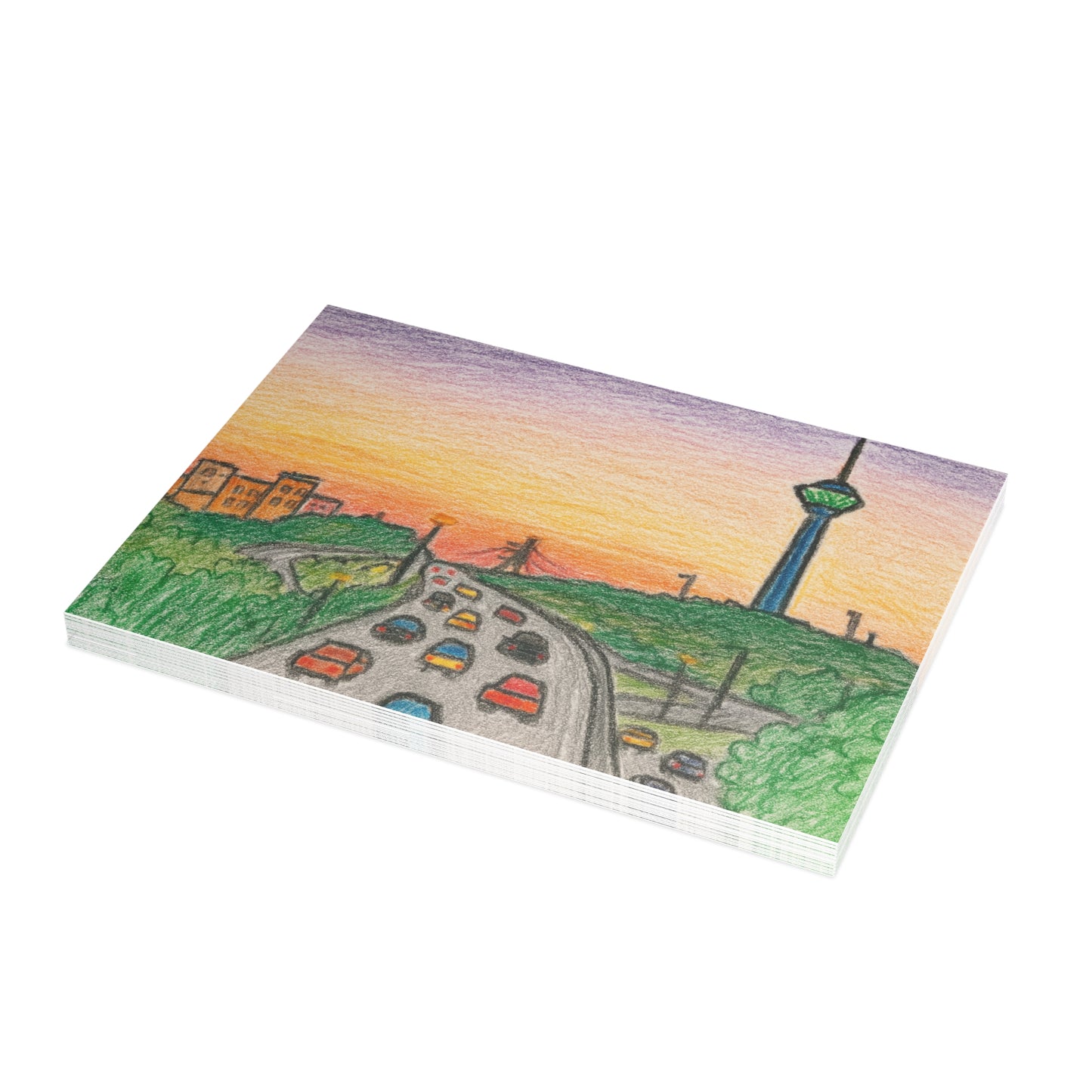 Tehran Sunset Postcard – Milad Tower Skyline (Crayon Style)