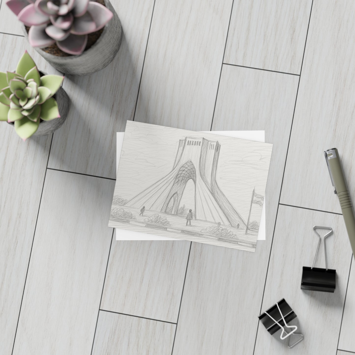 Azadi Tower Pencil Sketch Postcard Bundle with Envelopes