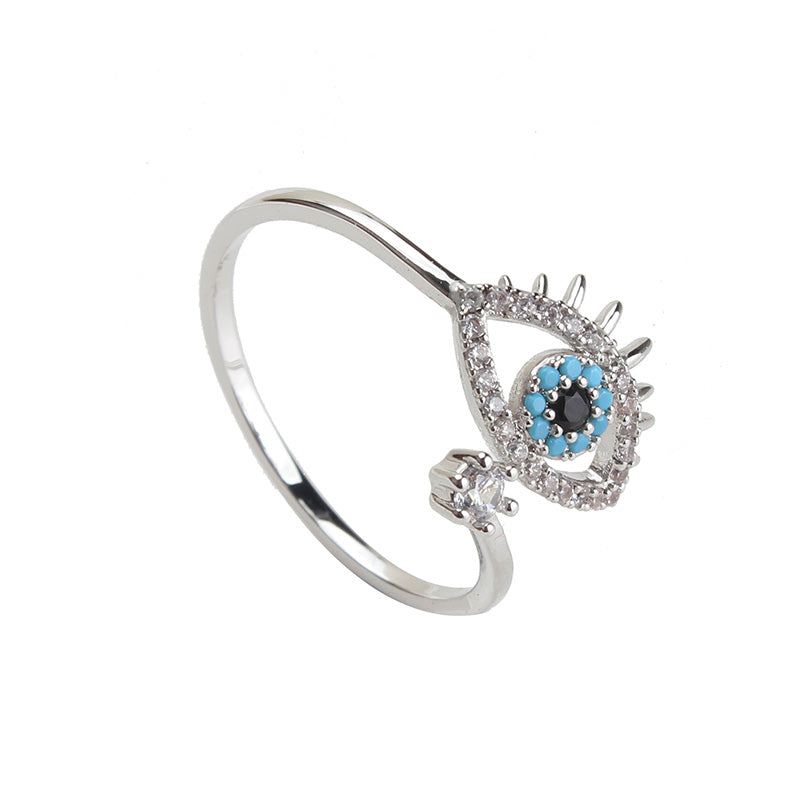 Silver Evil Eye Crystal Ring