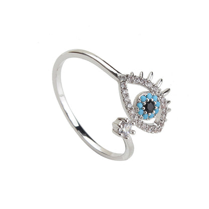 Silver Evil Eye Crystal Ring
