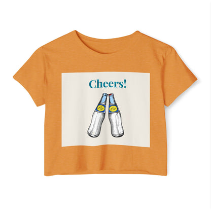 Cheers! Festival Crop Top – Women’s Party Tank with Clinking Bottles Graphic