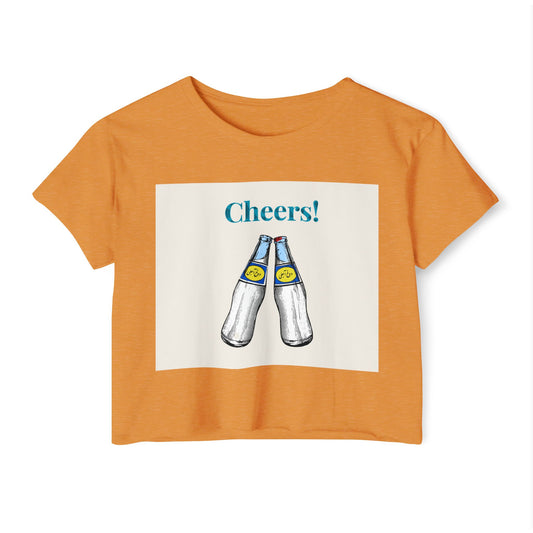 Cheers! Festival Crop Top – Women’s Party Tank with Clinking Bottles Graphic