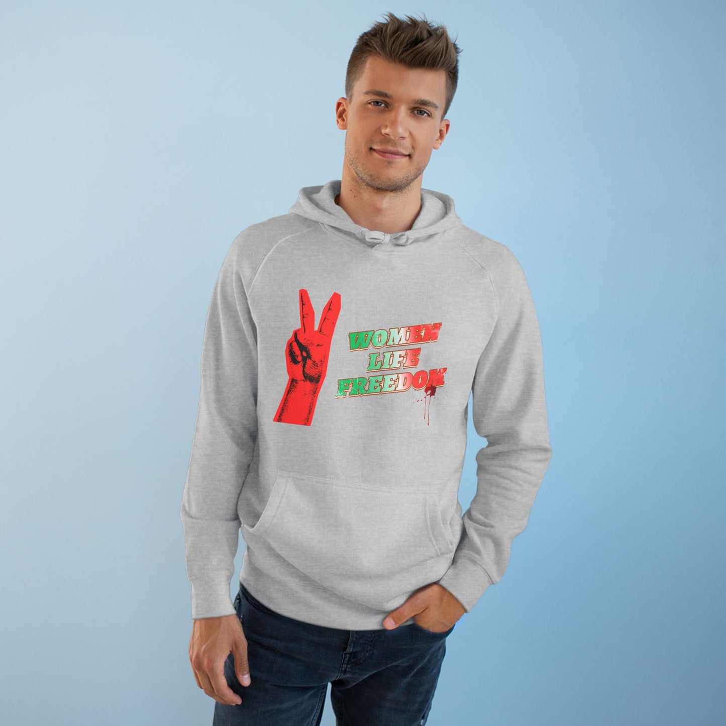 Peace & Freedom Hoodie — Red Victory Hand Graphic with "Now We Are Free" Text