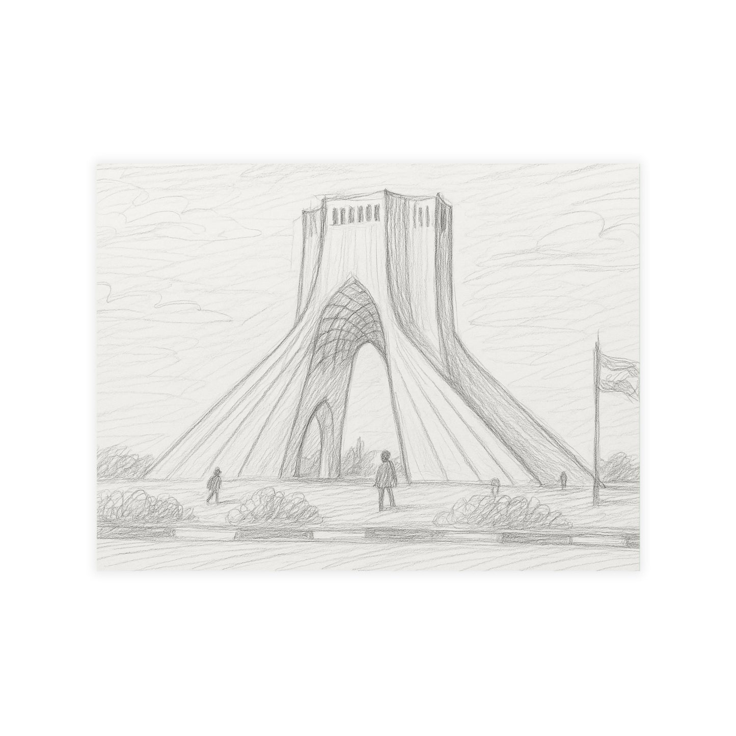 Azadi Tower Pencil Sketch Postcard Bundle with Envelopes