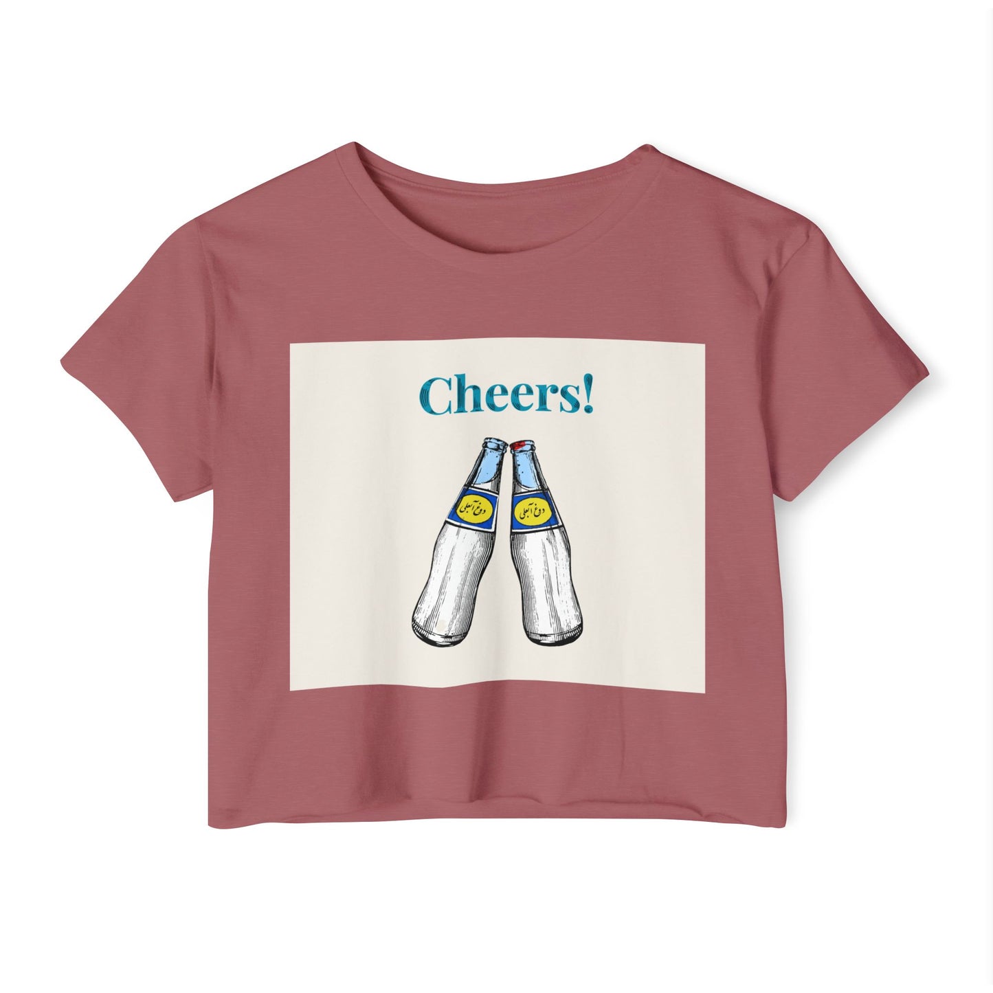 Cheers! Festival Crop Top – Women’s Party Tank with Clinking Bottles Graphic