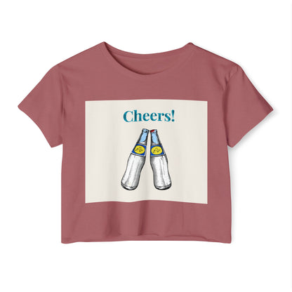 Cheers! Festival Crop Top – Women’s Party Tank with Clinking Bottles Graphic
