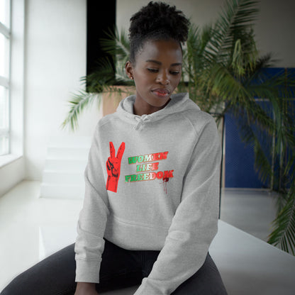 Peace & Freedom Hoodie — Red Victory Hand Graphic with "Now We Are Free" Text