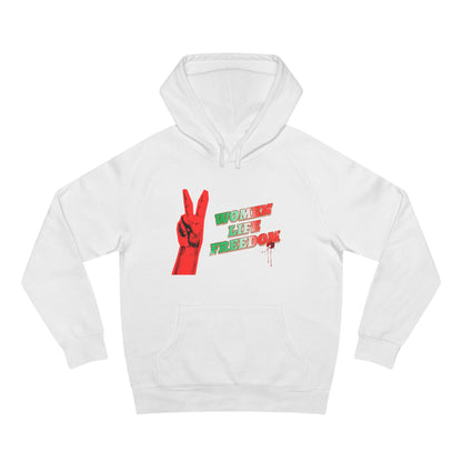 Peace & Freedom Hoodie — Red Victory Hand Graphic with "Now We Are Free" Text