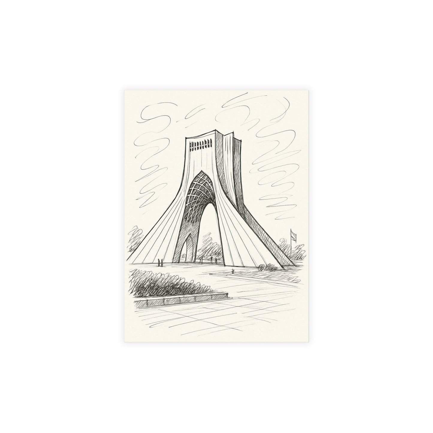 Azadi Tower Ink Line-Drawing Postcard Bundle (Envelopes Included)