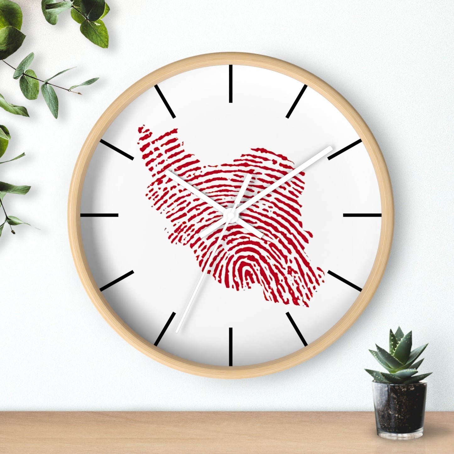Iran Fingerprint Wall Clock – Red Iran Map Thumbprint Clock | Persian Pride Home Decor, Modern Silent Wall Clock