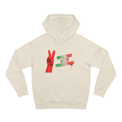 Peace & Freedom Hoodie — Red Victory Hand Graphic with "Now We Are Free" Text
