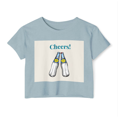 Cheers! Festival Crop Top – Women’s Party Tank with Clinking Bottles Graphic