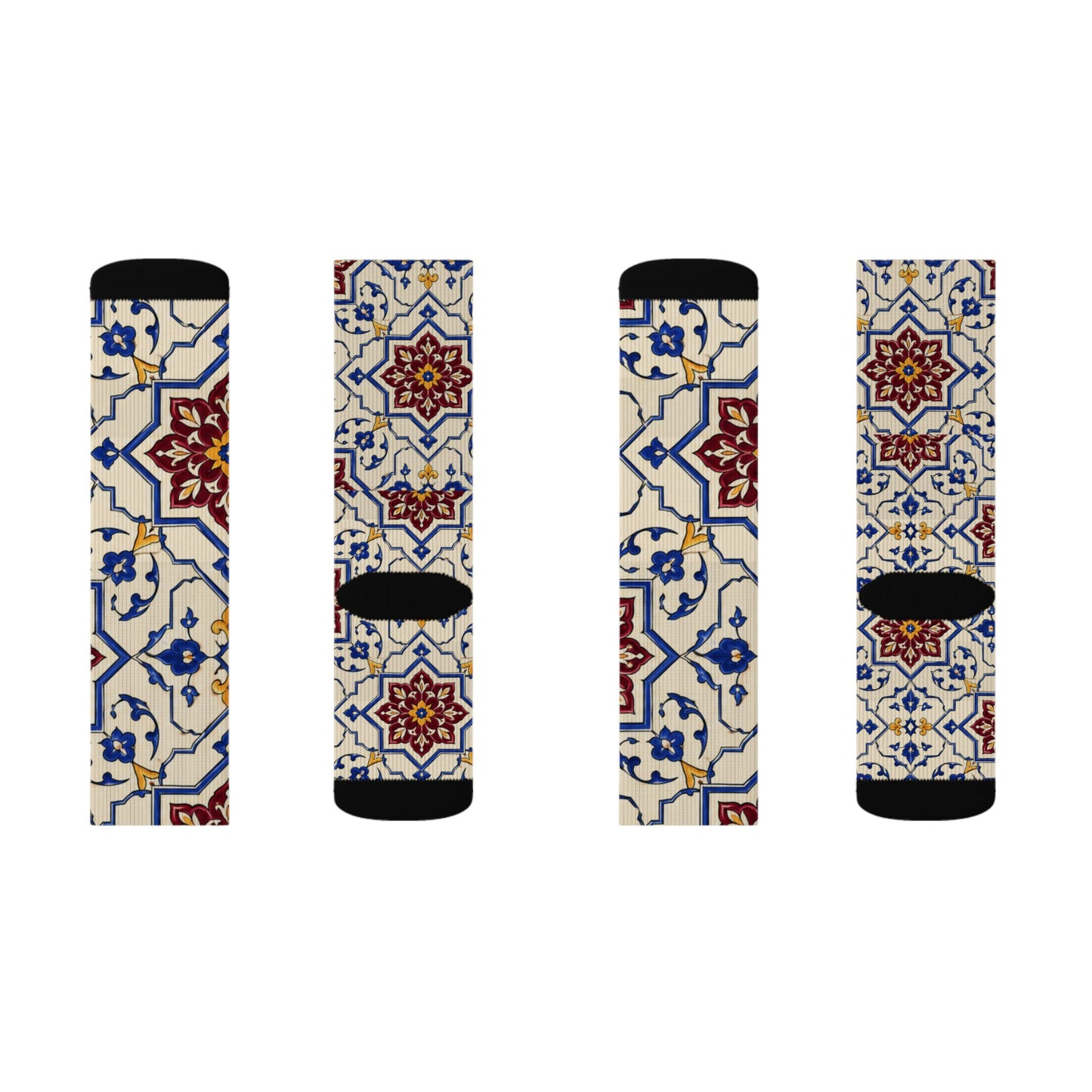 Persian Tile Pattern Crew Socks – Burgundy & Cobalt Iranian Art Socks
