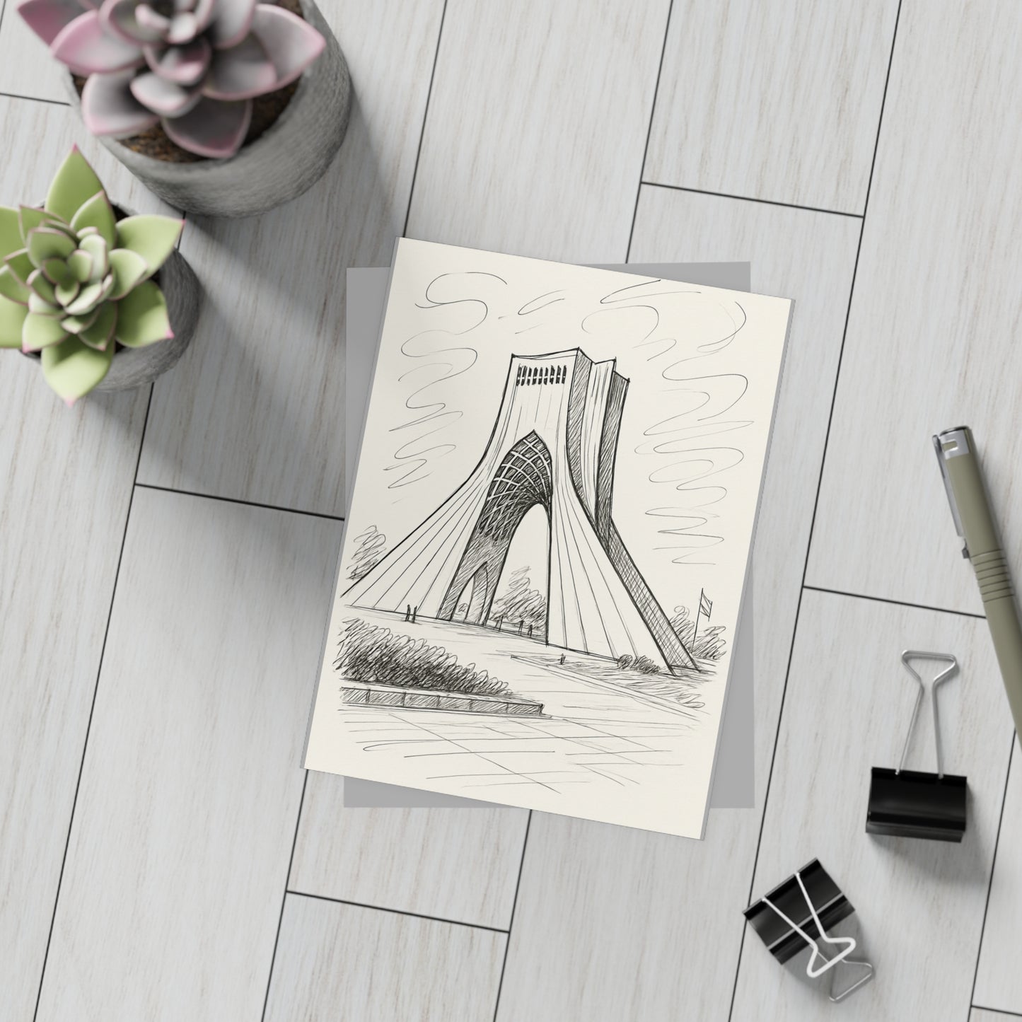 Azadi Tower Ink Line-Drawing Postcard Bundle (Envelopes Included)