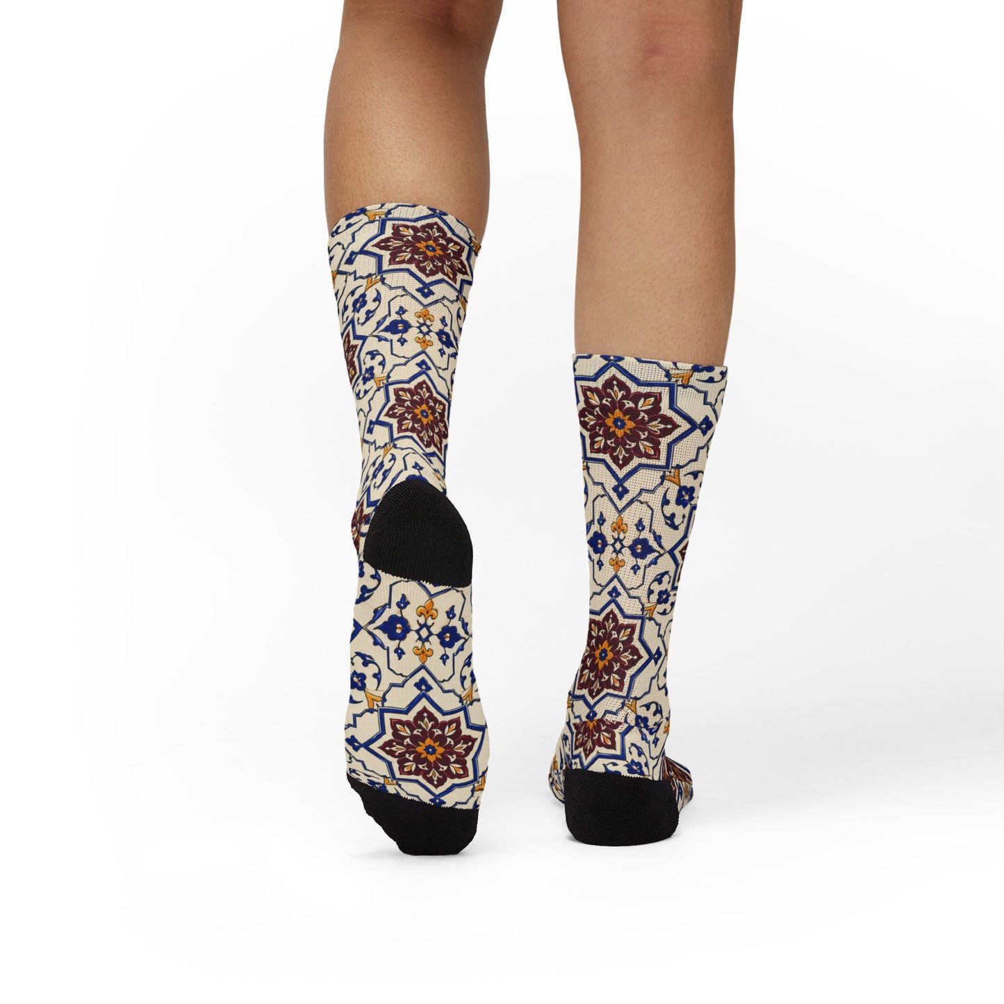 Persian Tile Pattern Crew Socks – Burgundy & Cobalt Iranian Art Socks