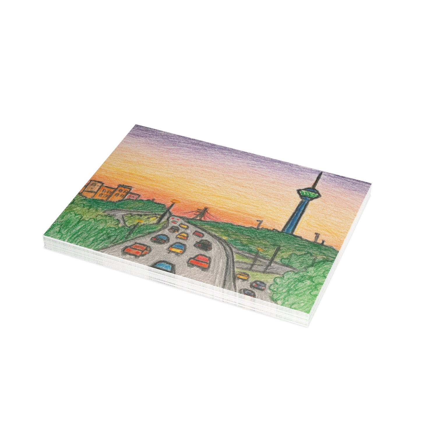 Tehran Sunset Postcard – Milad Tower Skyline (Crayon Style)