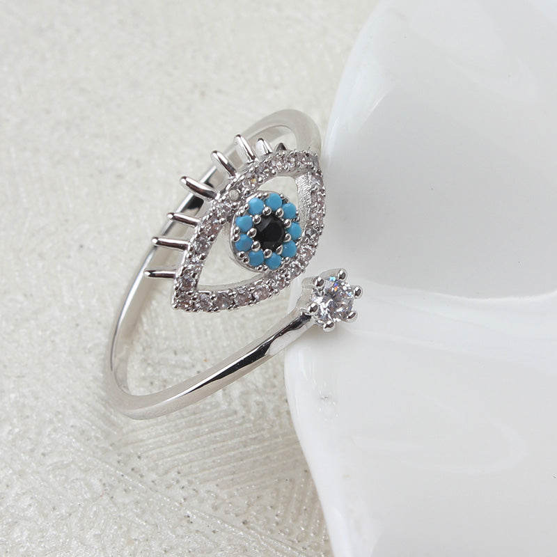 Silver Evil Eye Crystal Ring