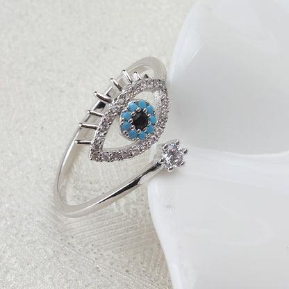 Silver Evil Eye Crystal Ring