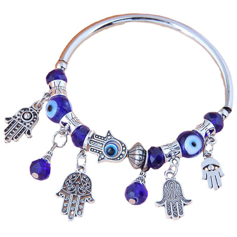 Crystal Charm Evil Eye Bangle