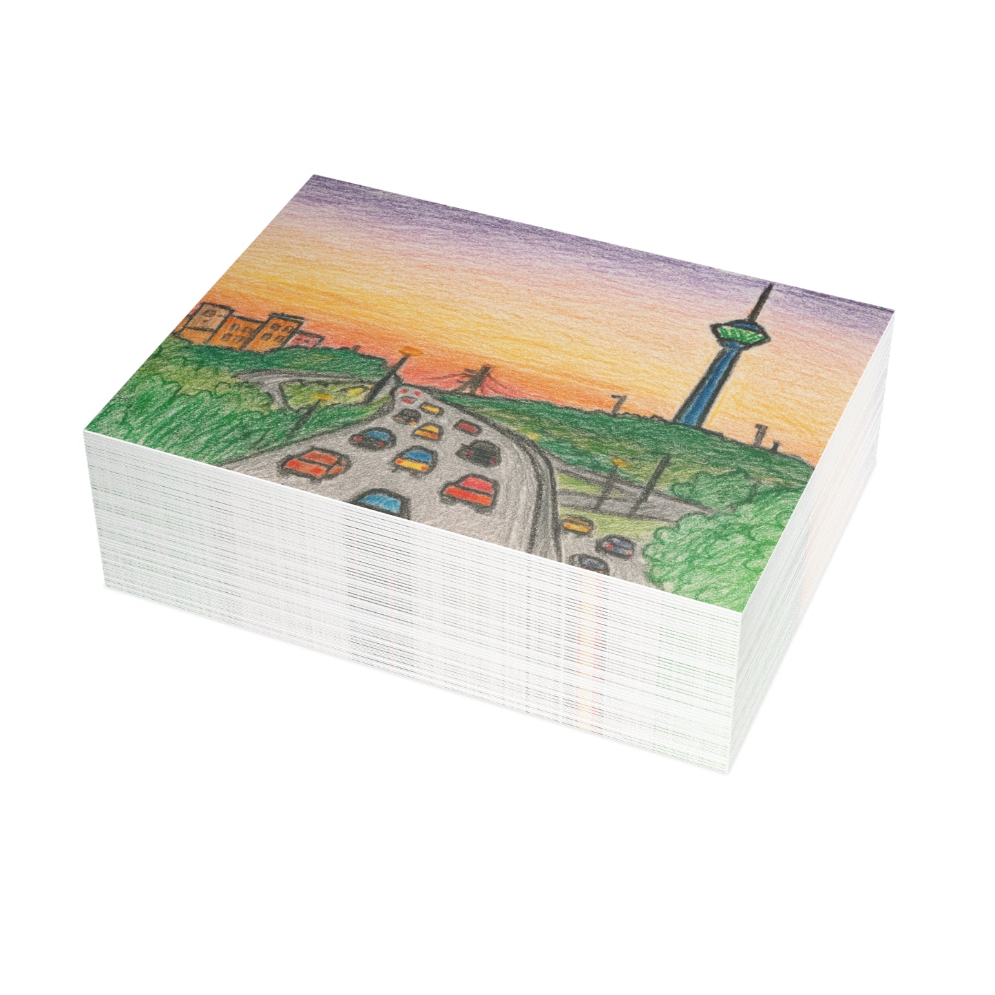 Tehran Sunset Postcard – Milad Tower Skyline (Crayon Style)