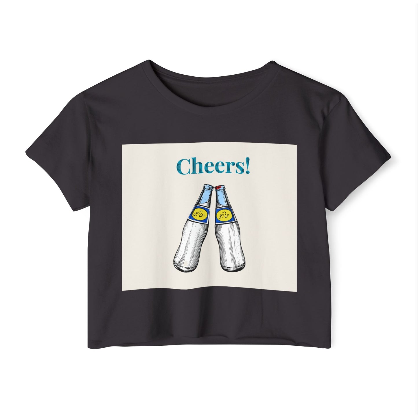 Cheers! Festival Crop Top – Women’s Party Tank with Clinking Bottles Graphic