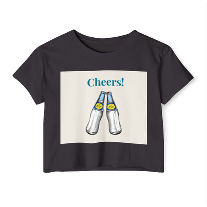 Cheers! Festival Crop Top – Women’s Party Tank with Clinking Bottles Graphic
