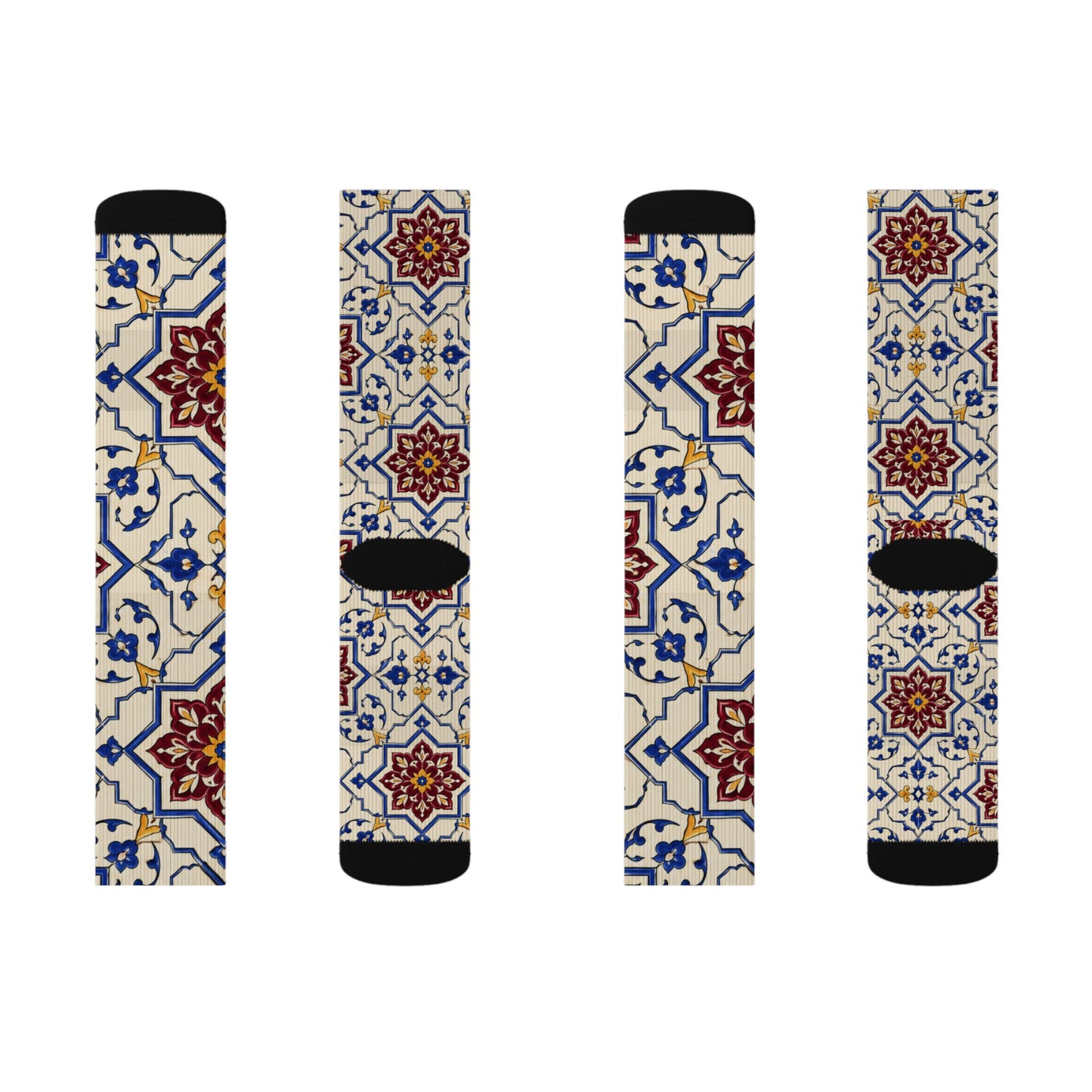 Persian Tile Pattern Crew Socks – Burgundy & Cobalt Iranian Art Socks