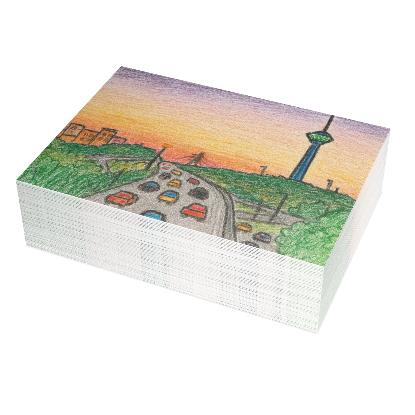 Tehran Sunset Postcard – Milad Tower Skyline (Crayon Style)