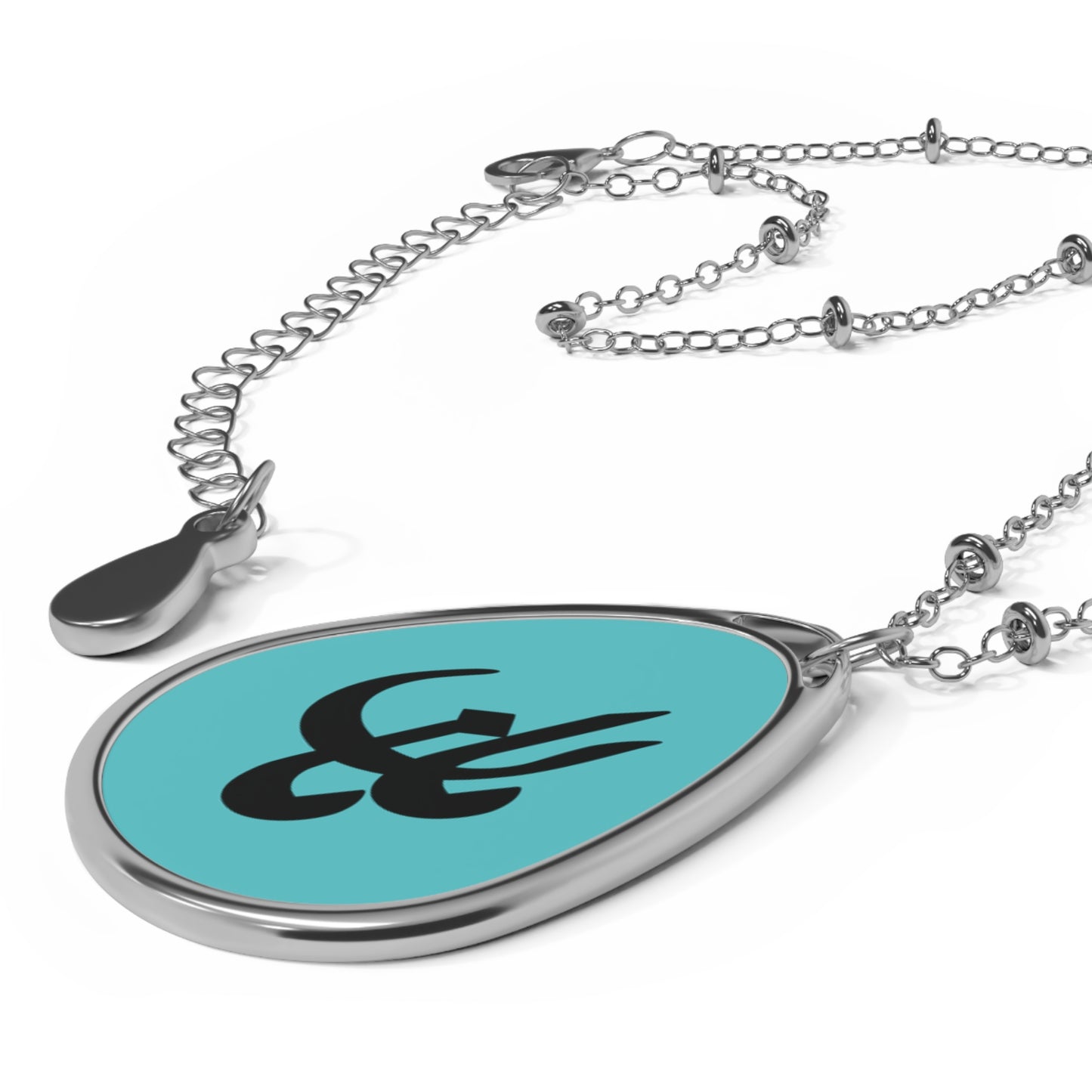Oval Teardrop Maman  Necklace — Turquoise Pendant with Persian Calligraphy