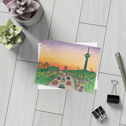 Tehran Sunset Postcard – Milad Tower Skyline (Crayon Style)