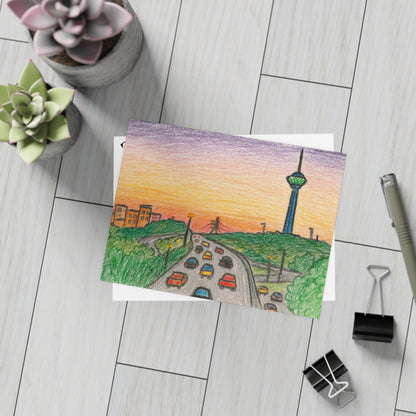 Tehran Sunset Postcard – Milad Tower Skyline (Crayon Style)