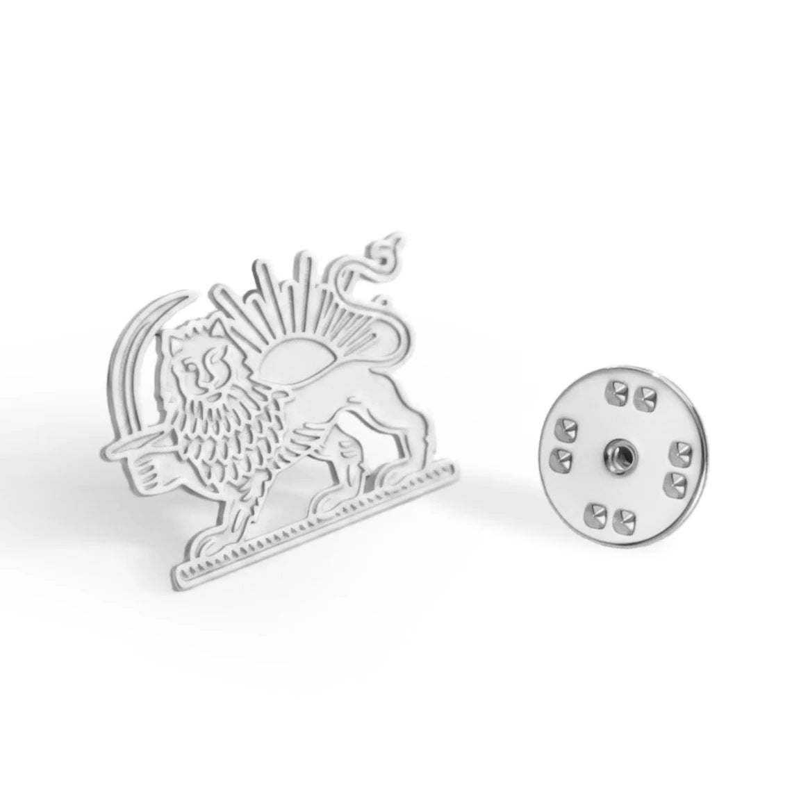 Persian Lion and Sun Symbol Brooch – Steel Lapel Pin