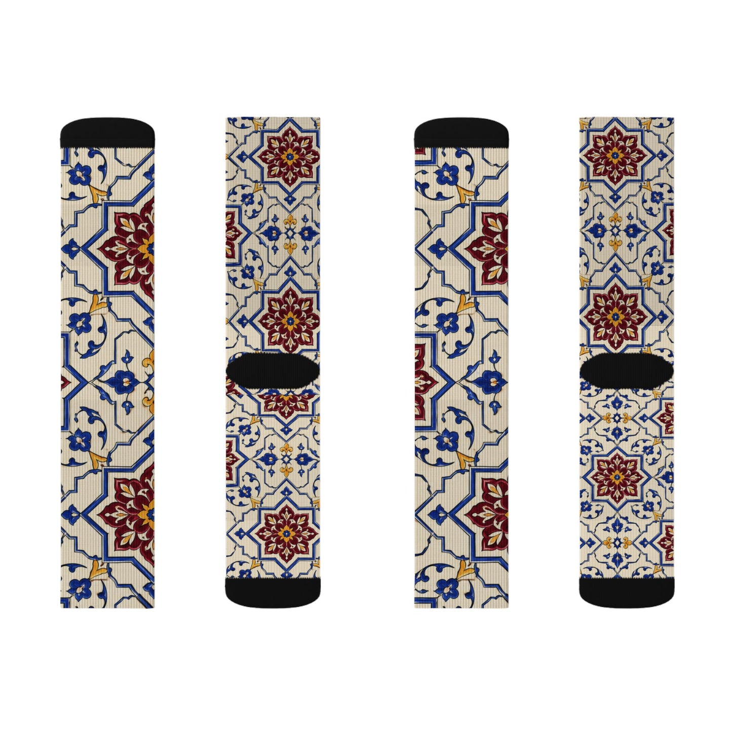 Persian Tile Pattern Crew Socks – Burgundy & Cobalt Iranian Art Socks