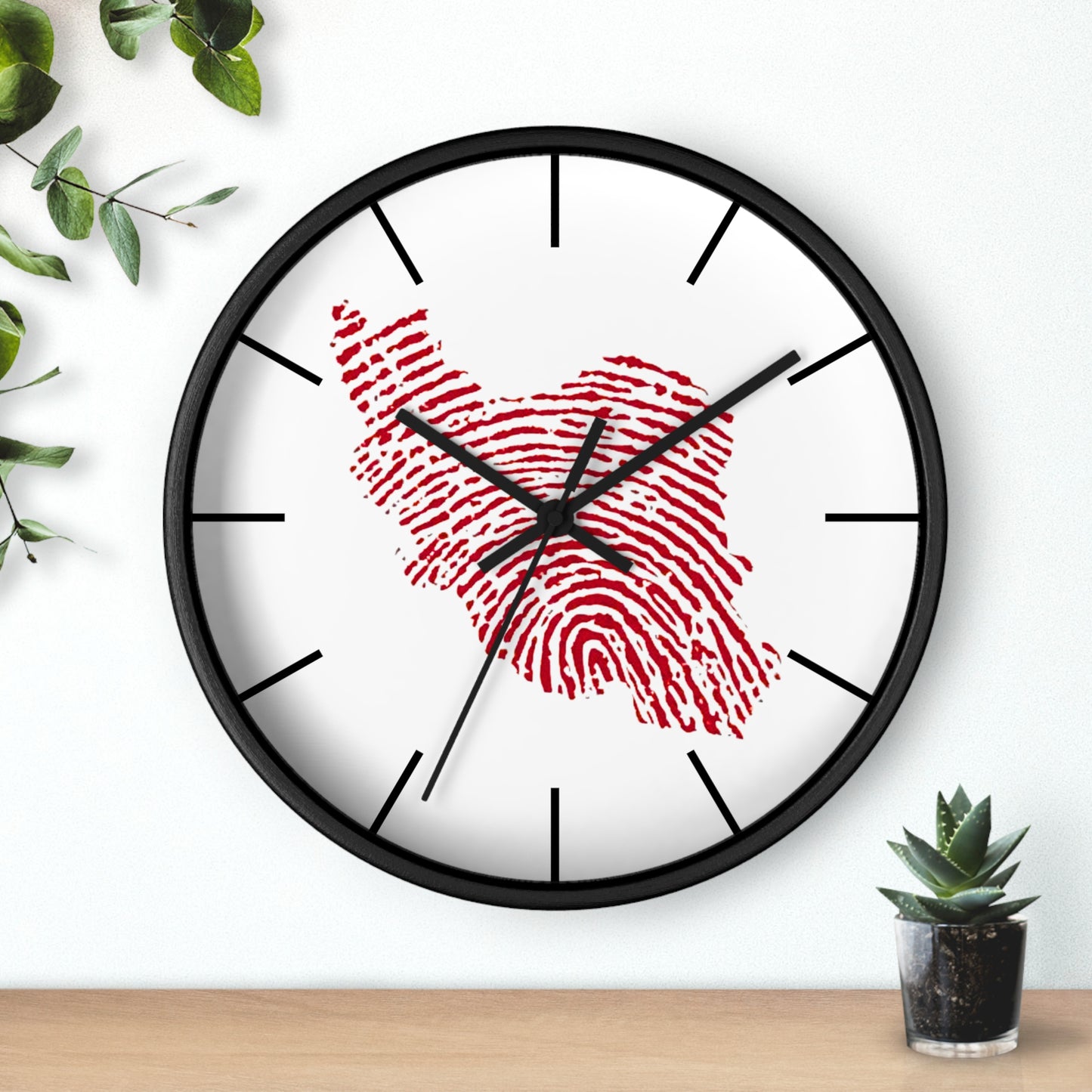 Iran Fingerprint Wall Clock – Red Iran Map Thumbprint Clock | Persian Pride Home Decor, Modern Silent Wall Clock