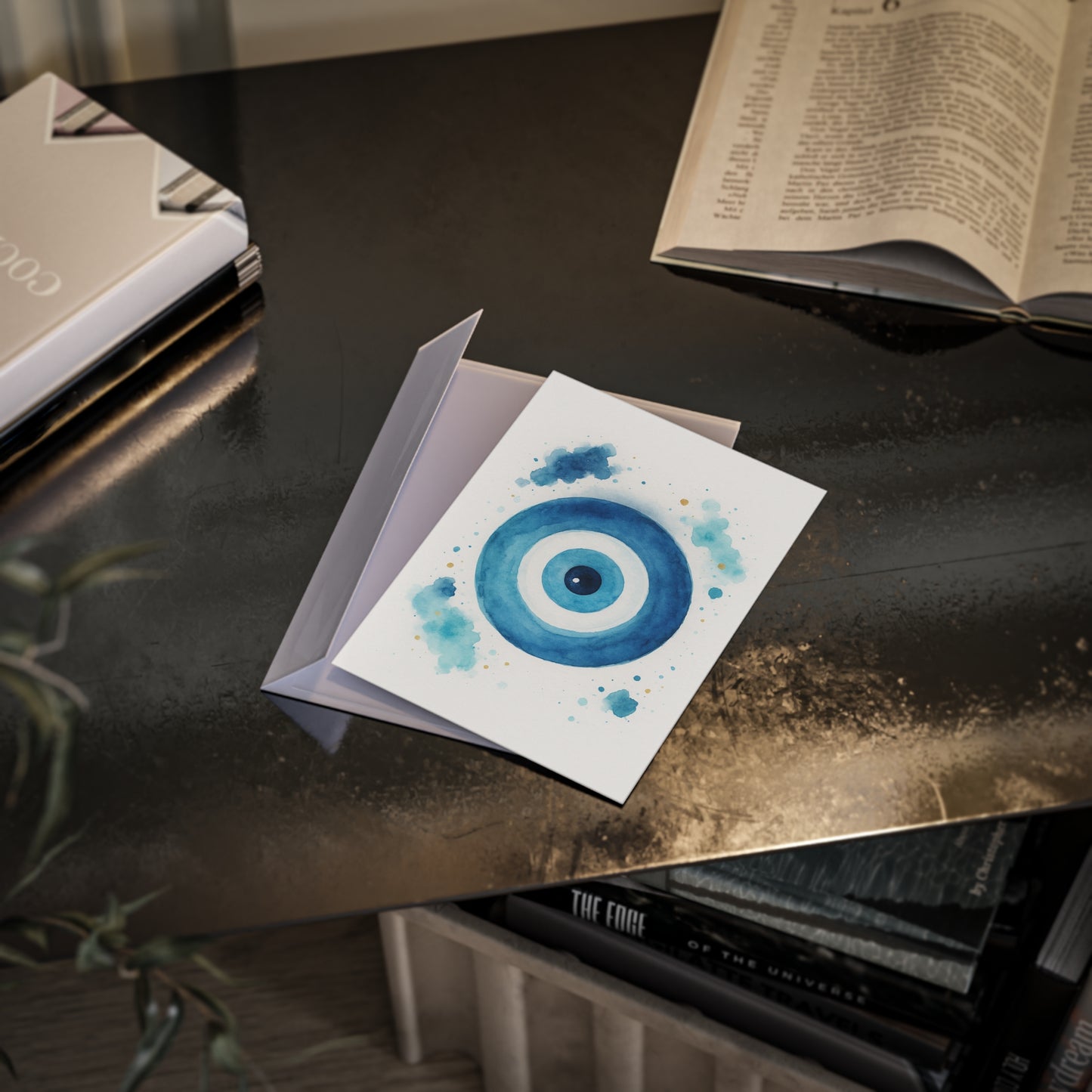 Blue Evil Eye Holiday Card — Watercolor Protective Design