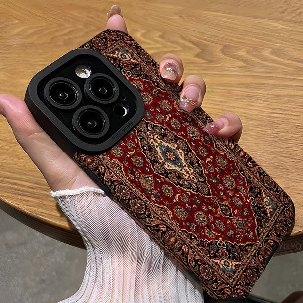 Persian Carpet Pattern iPhone Case – Embossed Lambskin-Look Cover with Lanyard
