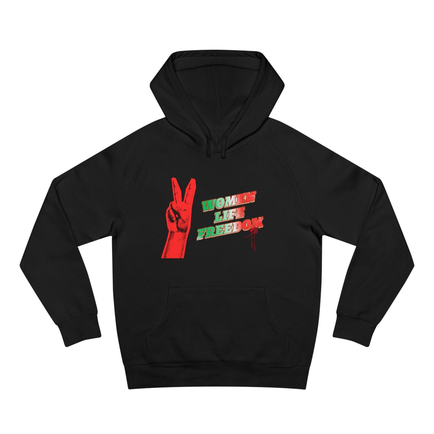 Peace & Freedom Hoodie — Red Victory Hand Graphic with "Now We Are Free" Text