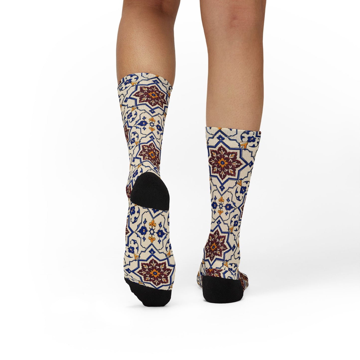 Persian Tile Pattern Crew Socks – Burgundy & Cobalt Iranian Art Socks