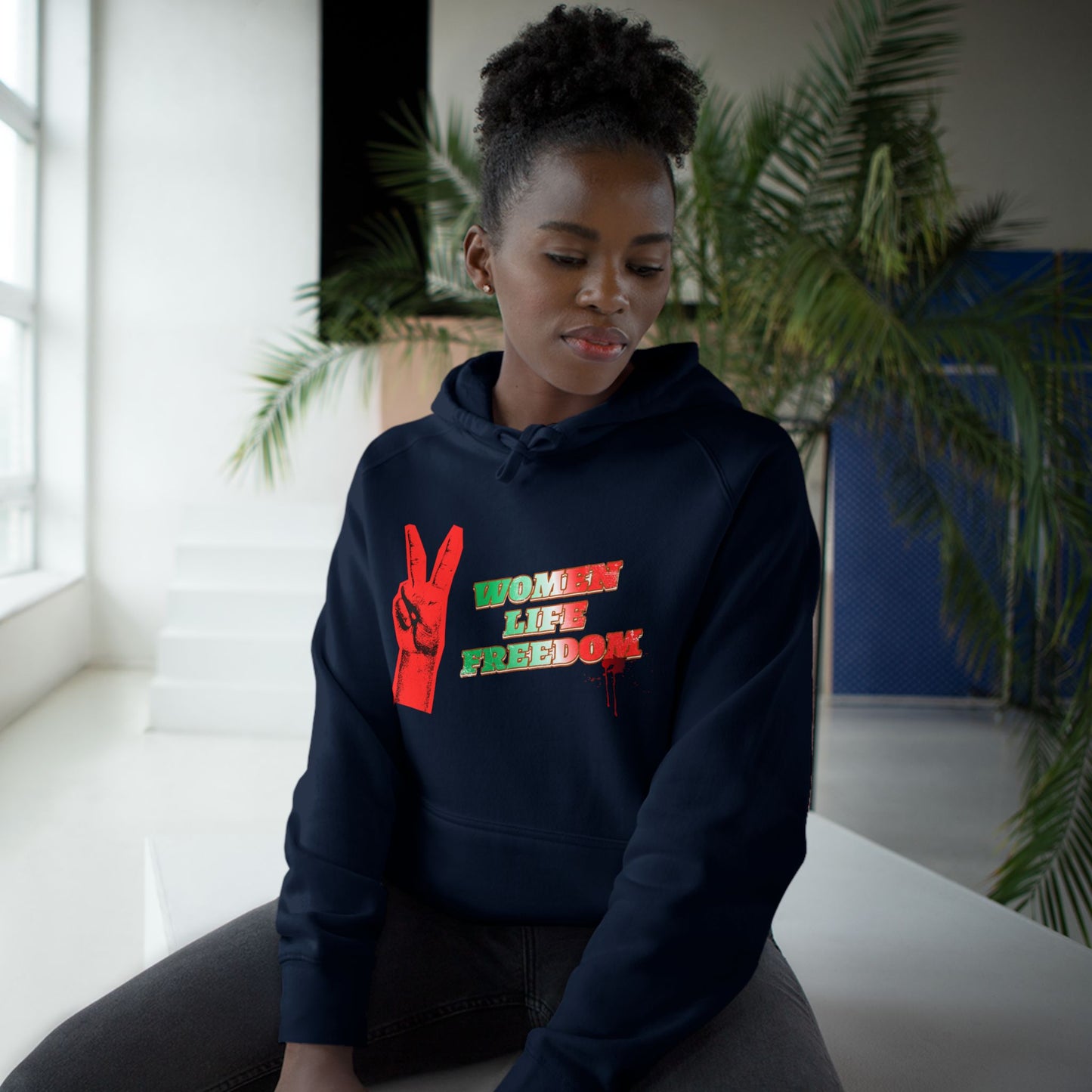 Peace & Freedom Hoodie — Red Victory Hand Graphic with "Now We Are Free" Text