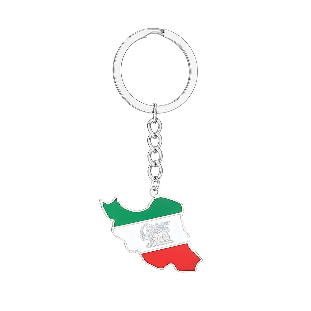 Iran Map Keychain with Lion & Sun – Persian Flag Pendant Key Ring, Iranian Gift Accessory