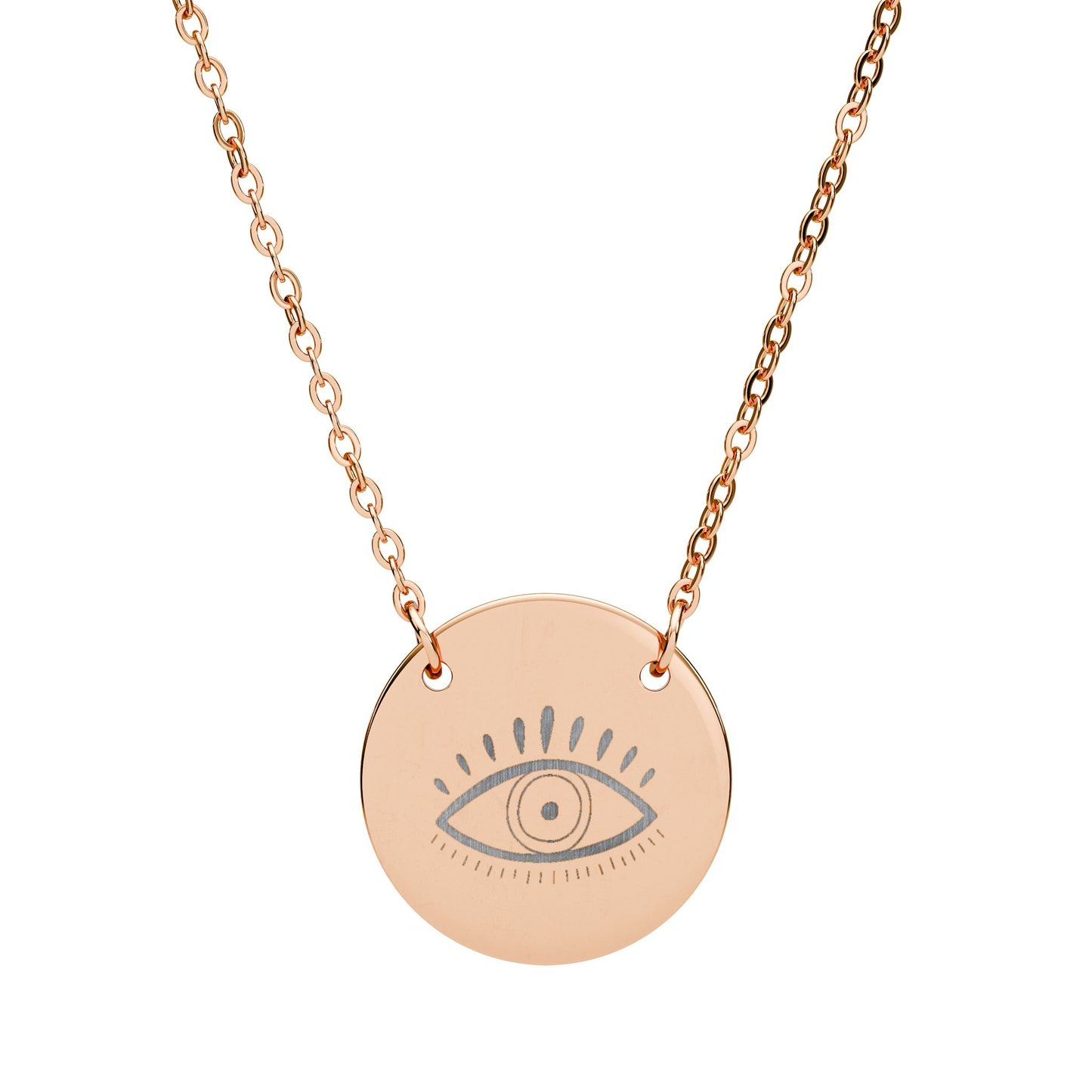 Evil Eye Pendant Necklace – Engraved Nazar Eye Disc, Minimalist Protection Jewelry