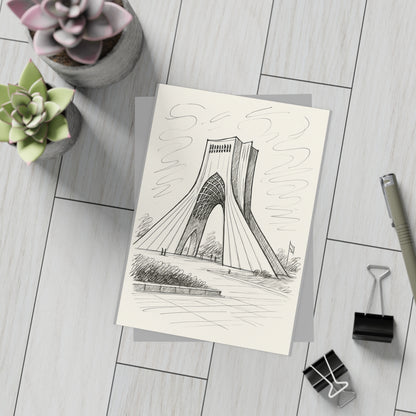 Azadi Tower Ink Line-Drawing Postcard Bundle (Envelopes Included)